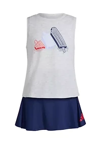 Girls 4-6x Two Piece Waist Heather Tank Top and 3 Stripe Skort Set