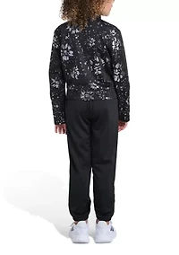 Girls 7-16 2-Piece Long Sleeve Full-Zip All Over Print Foil Glam Jacket and Pants Tricot Set