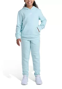 Girls 7-16  2-Piece Long Sleeve Pullover Hoodie and Joggers Essential Small Logo Set