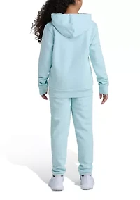 Girls 7-16  2-Piece Long Sleeve Pullover Hoodie and Joggers Essential Small Logo Set