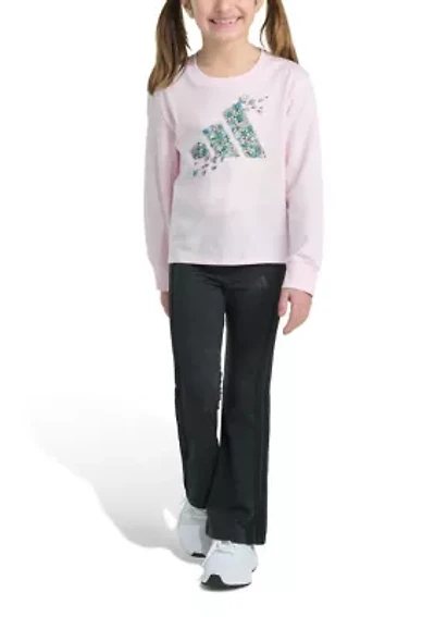 Girls 4-6x Two Piece Long Sleeve Graphic T-Shirt & Flare Pants Set