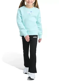 Girl 4-6x 2-Piece Crew Neck Fleece Pullover & Ribbed Flare Pant Set