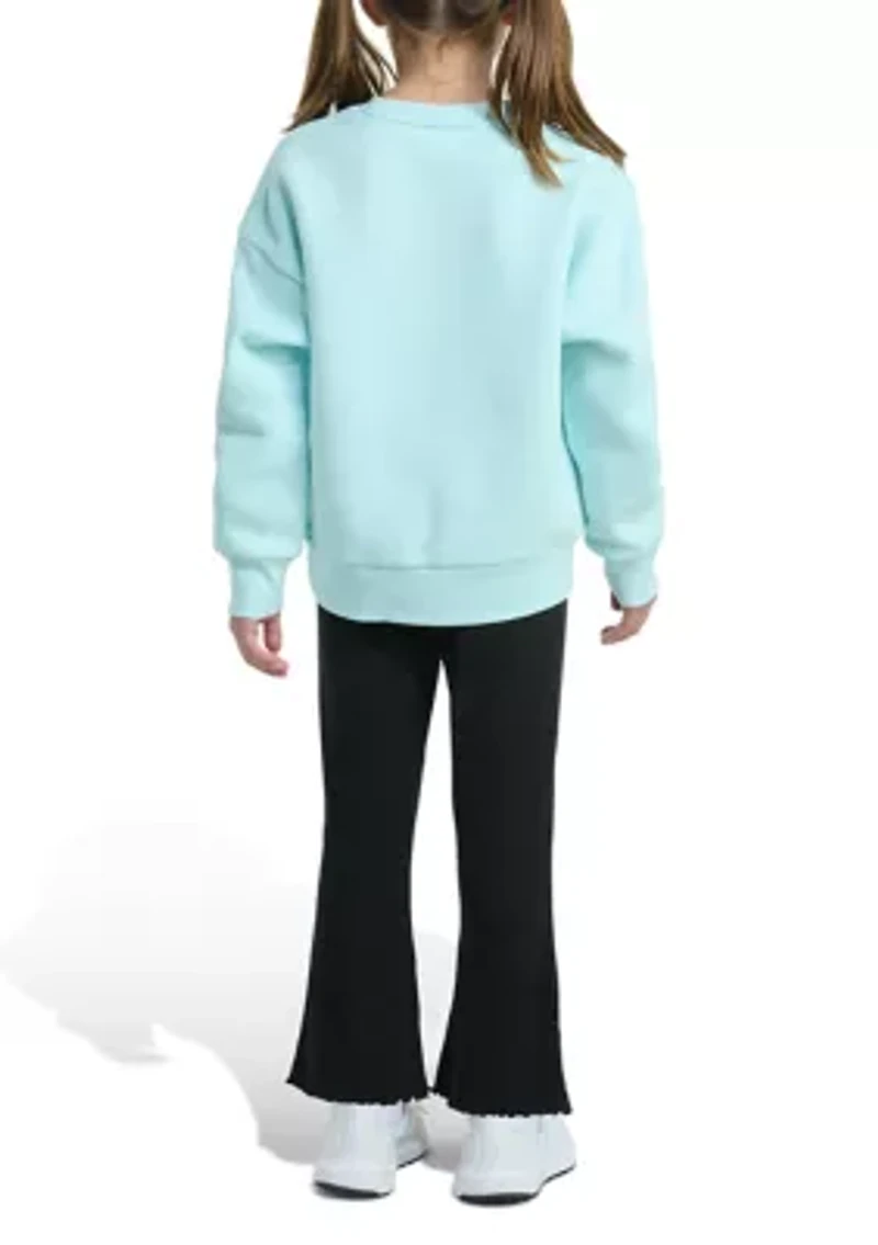 Girl 4-6x 2-Piece Crew Neck Fleece Pullover & Ribbed Flare Pant Set