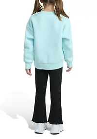 Girl 4-6x 2-Piece Crew Neck Fleece Pullover & Ribbed Flare Pant Set