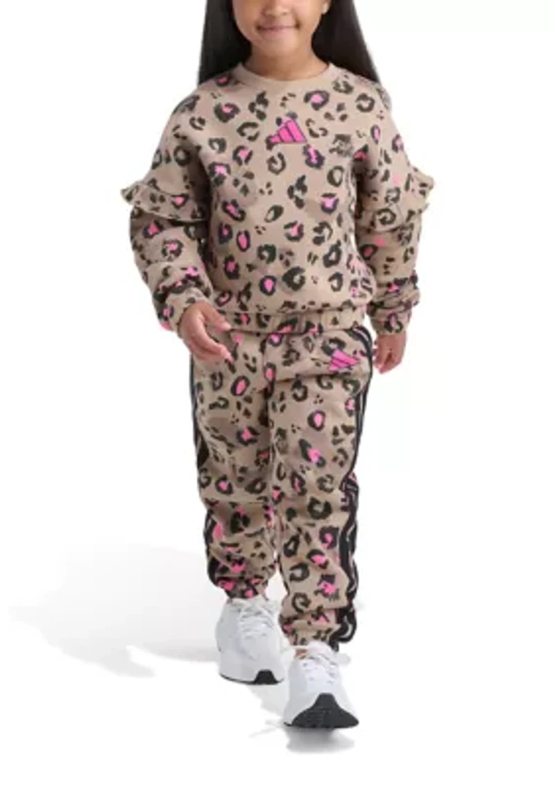 Girls 4-6x 2-Piece Printed Flutter Sleeve Pullover & Elastic Waistband Jogger Set