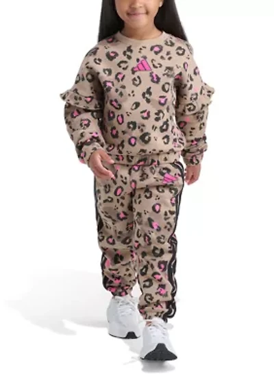 Girls 4-6x 2-Piece Printed Flutter Sleeve Pullover & Elastic Waistband Jogger Set