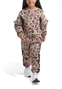 Girls 4-6x 2-Piece Printed Flutter Sleeve Pullover & Elastic Waistband Jogger Set