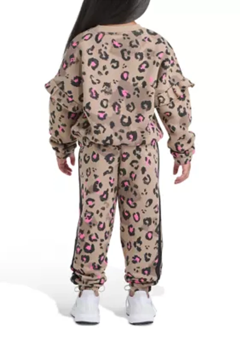 Girls 4-6x 2-Piece Printed Flutter Sleeve Pullover & Elastic Waistband Jogger Set