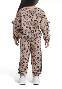 Girls 4-6x 2-Piece Printed Flutter Sleeve Pullover & Elastic Waistband Jogger Set