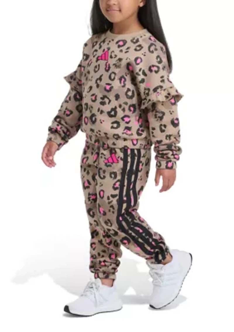 Girls 4-6x 2-Piece Printed Flutter Sleeve Pullover & Elastic Waistband Jogger Set