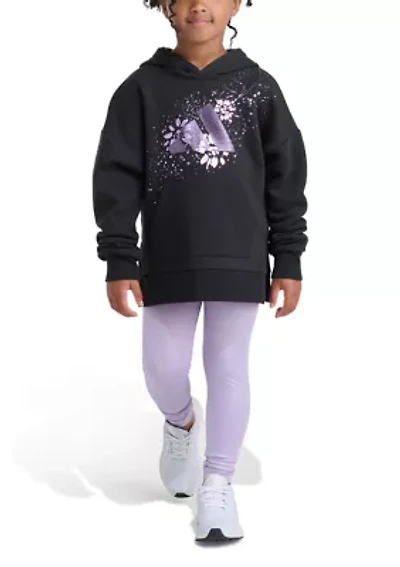 Girls 4-6x 2-Piece Long Sleeve Pullover Hoodie and Glitter Leggings Set