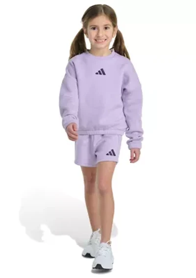 Girls 4-6x 2-Piece Long Sleeve Fleece Pullover & Elastic Waistband Short