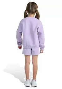 Girls 4-6x 2-Piece Long Sleeve Fleece Pullover & Elastic Waistband Short