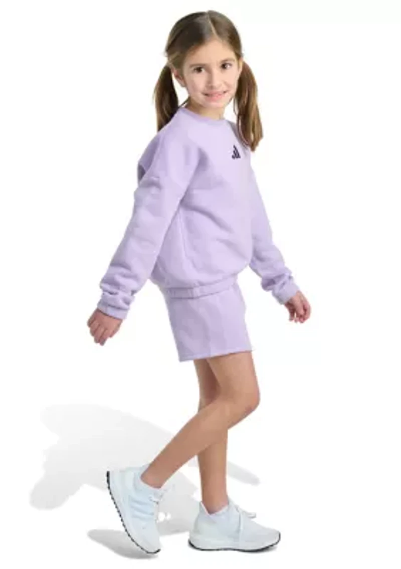 Girls 4-6x 2-Piece Long Sleeve Fleece Pullover & Elastic Waistband Short