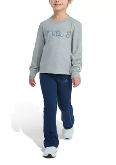 Girls 4-6x Two Piece Long Sleeve Graphic Heather T-Shirt & Flare Pants Set