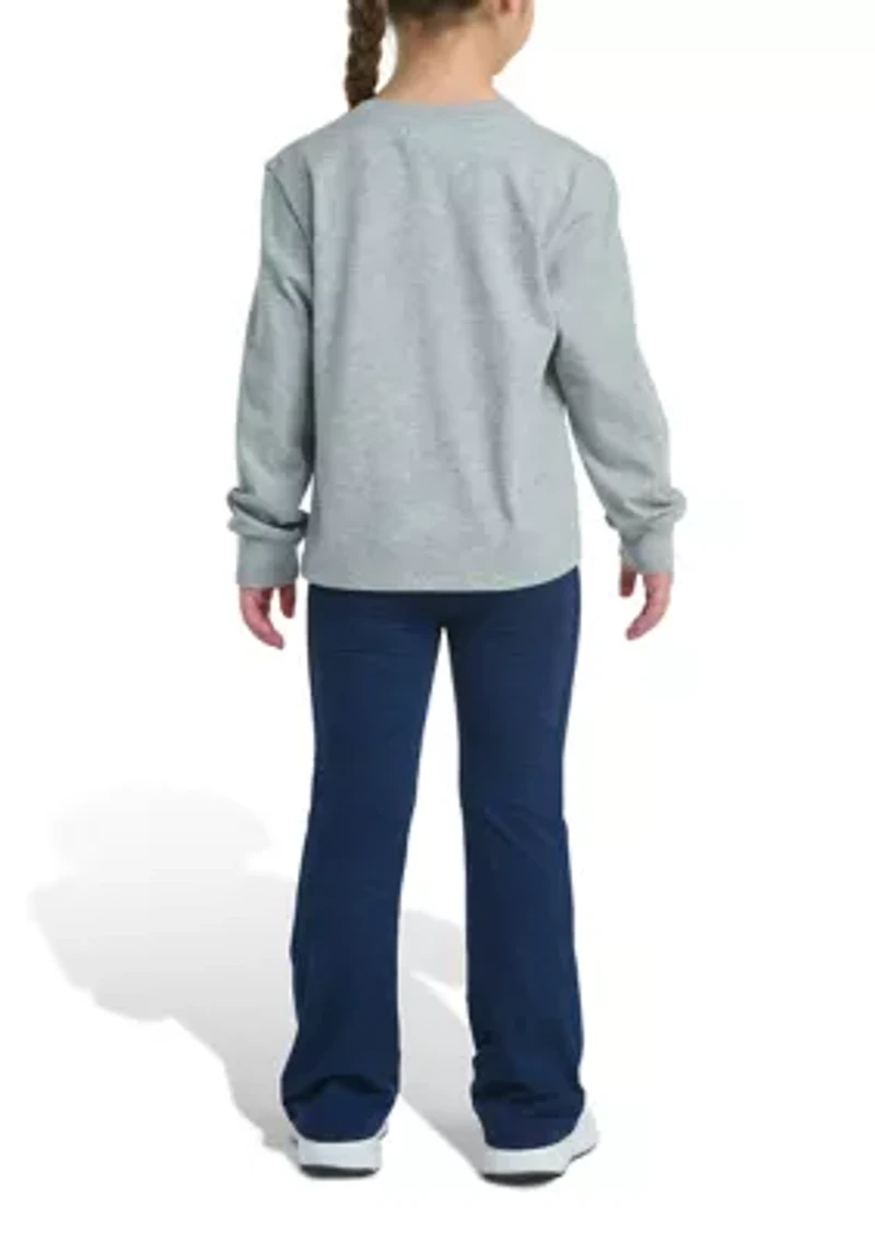 Girls 4-6x Two Piece Long Sleeve Graphic Heather T-Shirt & Flare Pants Set