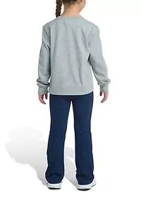 Girls 4-6x Two Piece Long Sleeve Graphic Heather T-Shirt & Flare Pants Set