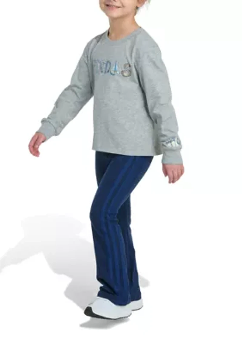Girls 4-6x Two Piece Long Sleeve Graphic Heather T-Shirt & Flare Pants Set