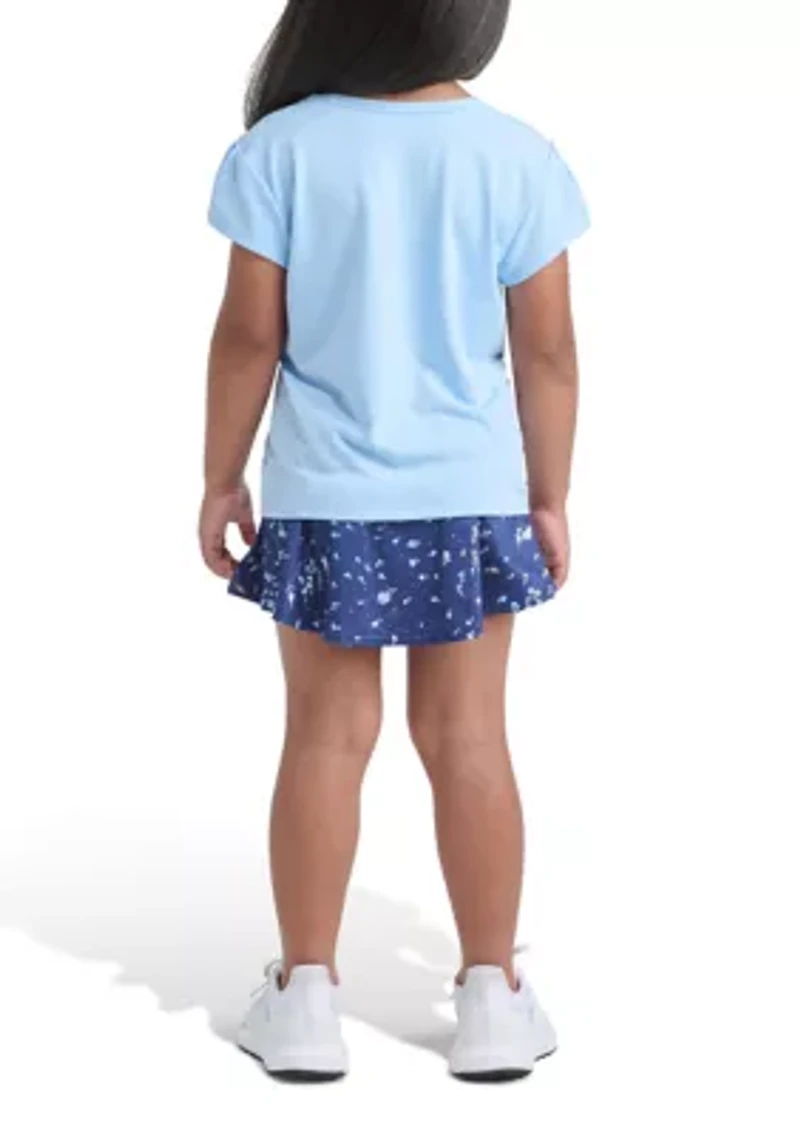Girls 4-6x Pleated Short Sleeve T-Shirt and Allover Printed Flounce Skort Set
