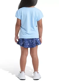 Girls 4-6x Pleated Short Sleeve T-Shirt and Allover Printed Flounce Skort Set