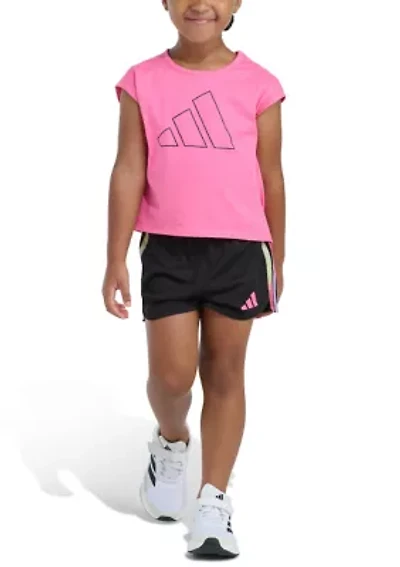 Girls 4-6 2-Piece Short Sleeve Back Pleated T-Shirt & Mesh Set