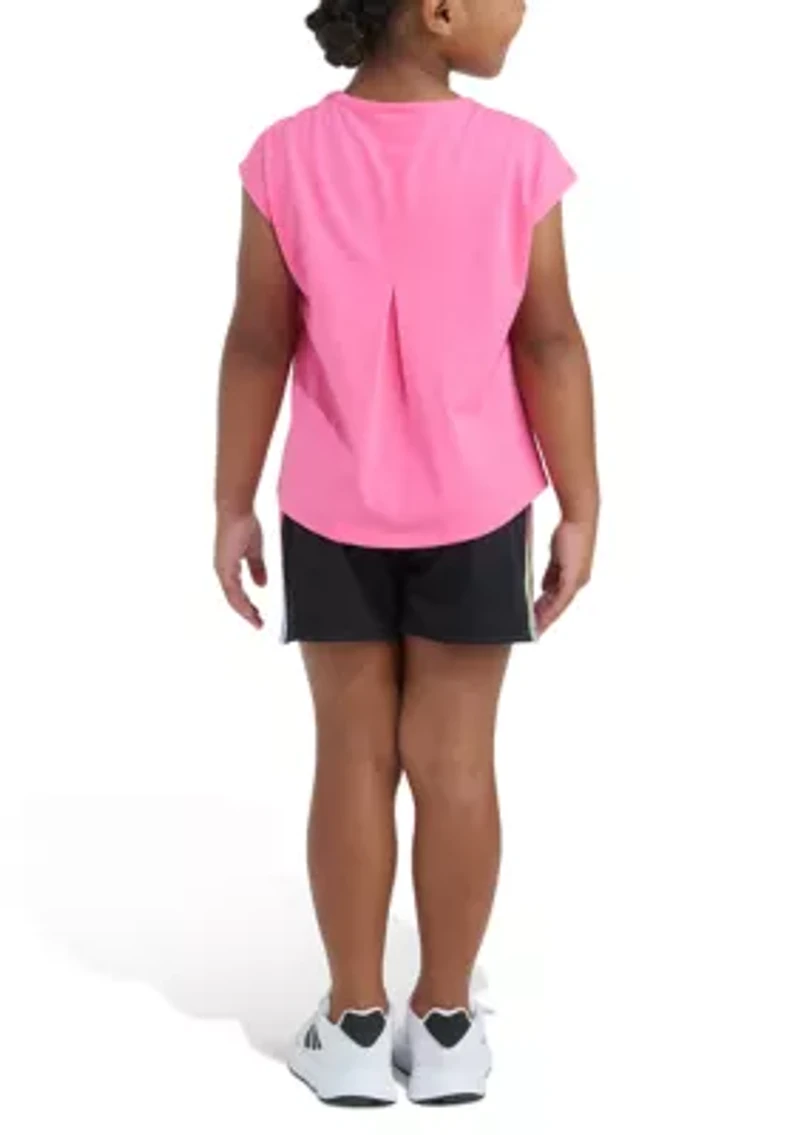 Girls 4-6 2-Piece Short Sleeve Back Pleated T-Shirt & Mesh Set