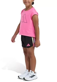 Girls 4-6 2-Piece Short Sleeve Back Pleated T-Shirt & Mesh Set