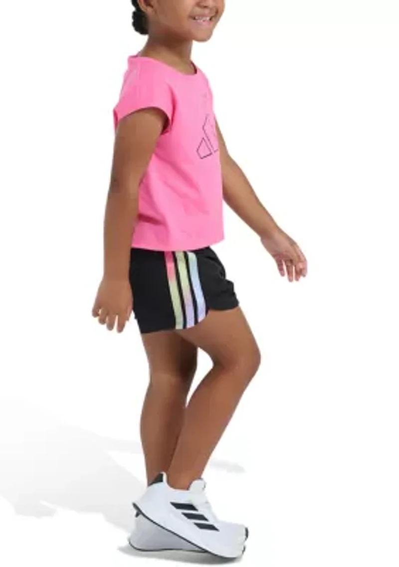 Girls 4-6 2-Piece Short Sleeve Back Pleated T-Shirt & Mesh Set