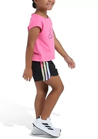 Girls 4-6 2-Piece Short Sleeve Back Pleated T-Shirt & Mesh Set