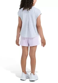 Girls 4-6 2-Piece Short Sleeve Back Pleated Heather T-Shirt & Mesh Set