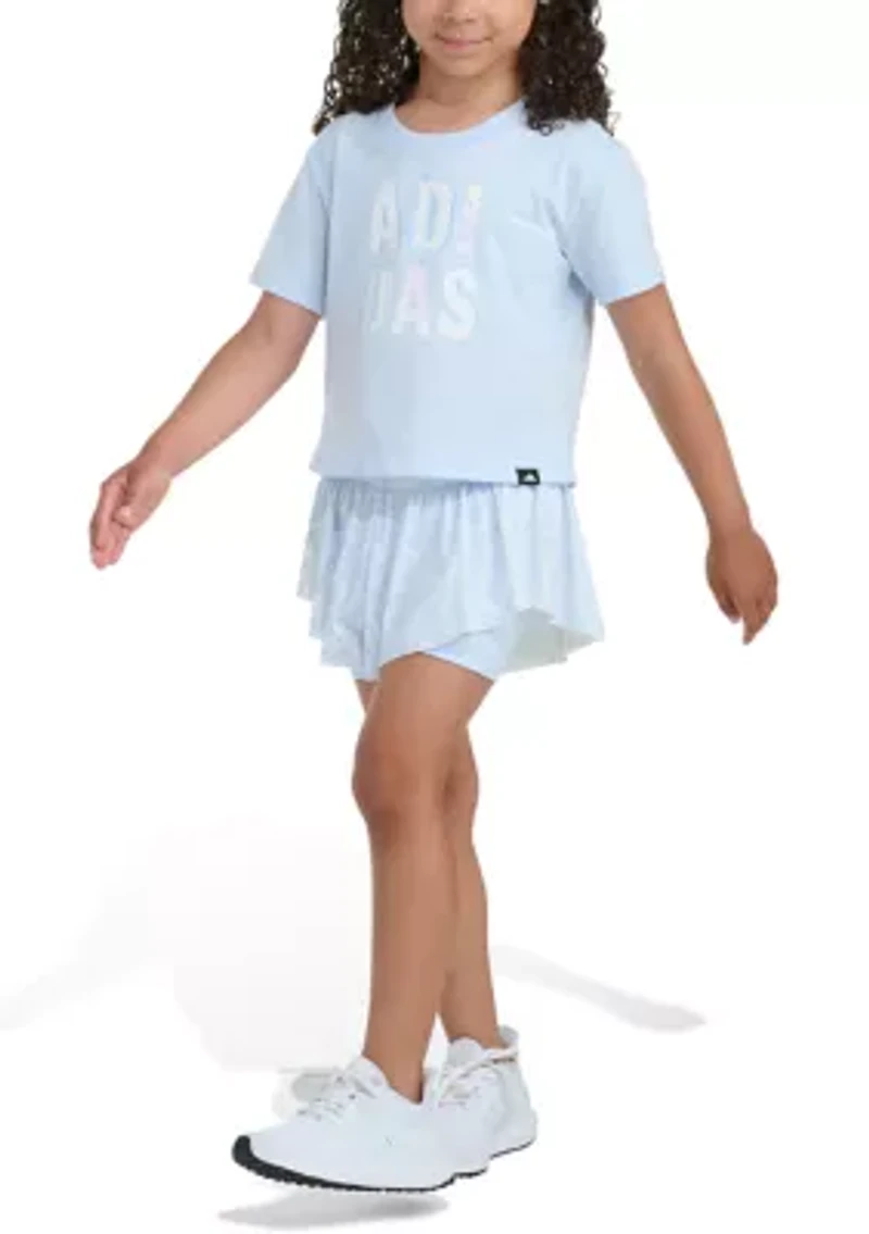 Girls 4-6x 2-Piece Short Sleeve Graphic T-Shirt & Printed Flowy Set