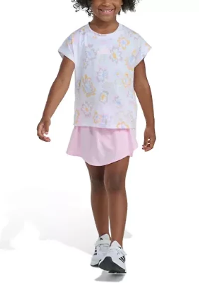 Girls 4-6x Printed Box T-Shirt and Faux Wrap Skort Set
