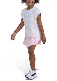 Girls 4-6x Printed Box T-Shirt and Faux Wrap Skort Set