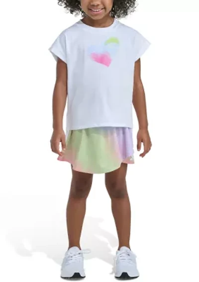 Girls 4-6x Printed Box T-Shirt and Faux Wrap Skort Set