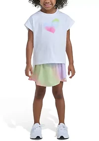 Girls 4-6x Printed Box T-Shirt and Faux Wrap Skort Set