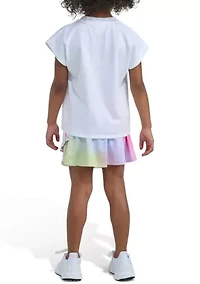 Girls 4-6x Printed Box T-Shirt and Faux Wrap Skort Set