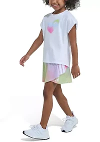 Girls 4-6x Printed Box T-Shirt and Faux Wrap Skort Set
