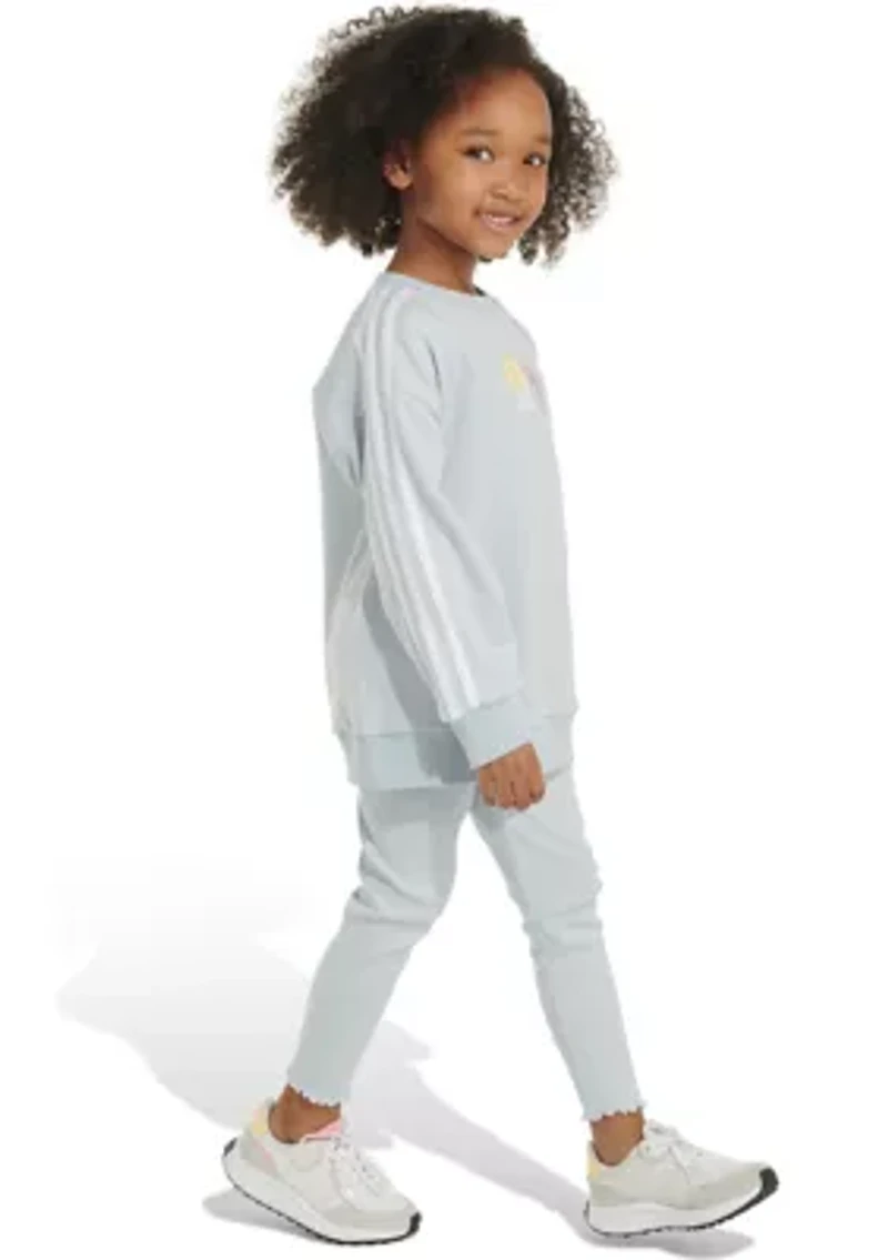 Girls 4-6x 2 Piece French Terry Crew Neck Pullover and Leggings Set