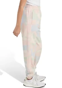 Girls 7-16 Elastic Waistband 3 Stripe Printed Fleece Jogger Pants