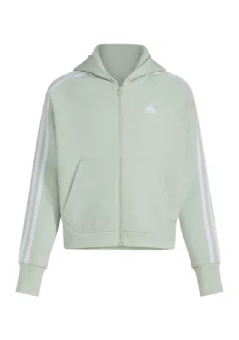 Girls 7-16 Zip Front 3 Stripe Cotton Hooded Fleece Jacket