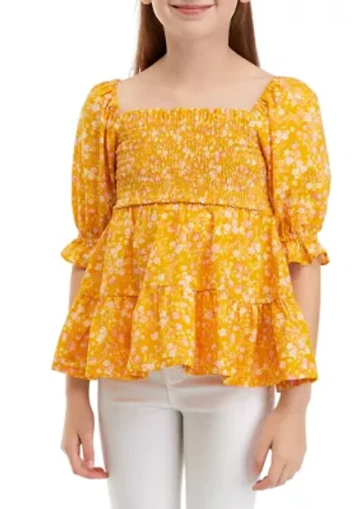 Girls 7-16 Printed Smocked Top