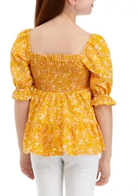 Girls 7-16 Printed Smocked Top