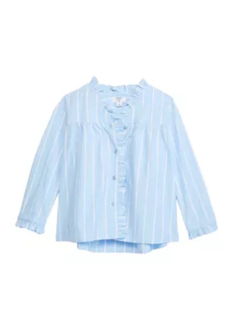 Girls 7-16 Ruffle Button Down Stripe Top
