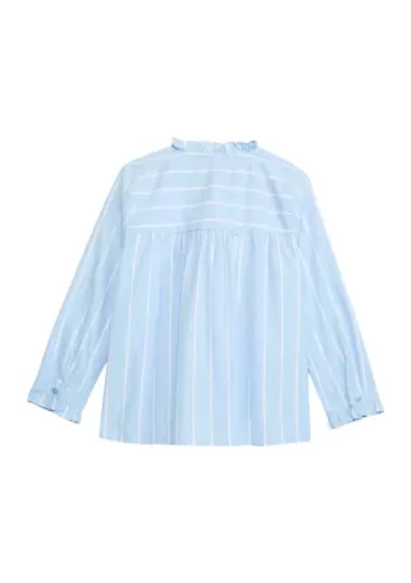Girls 7-16 Ruffle Button Down Stripe Top