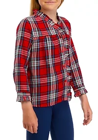 Girls 7-16 Ruffle Button Down Plaid Shirt