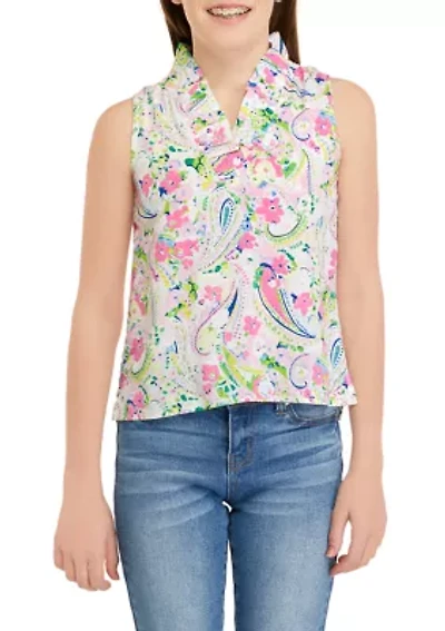 Girls 7-16 Sleeveless Ruffle Neck Top