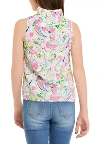 Girls 7-16 Sleeveless Ruffle Neck Top