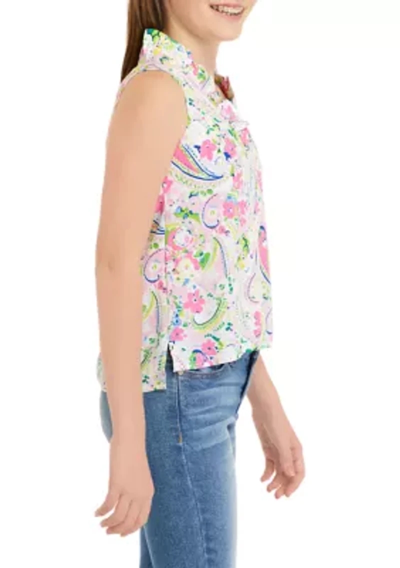 Girls 7-16 Sleeveless Ruffle Neck Top