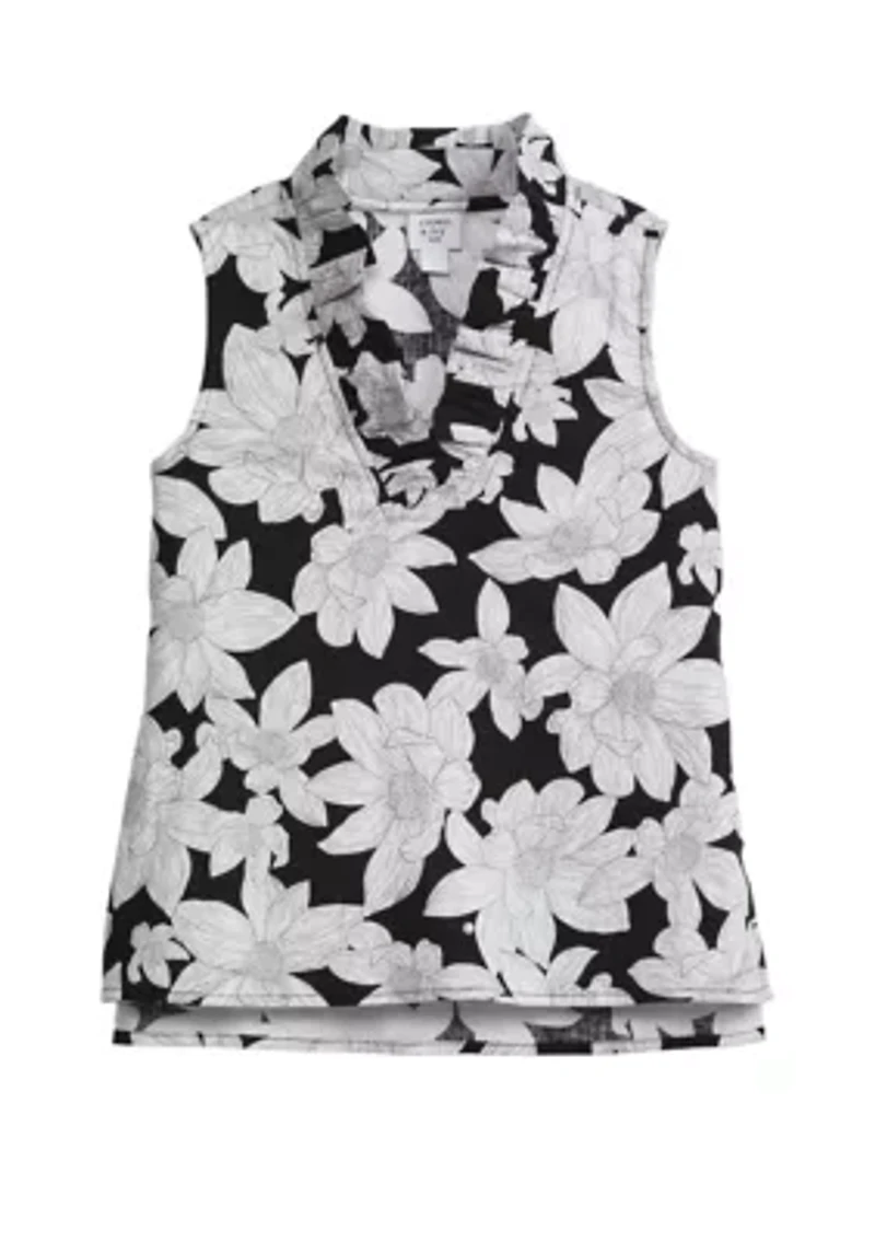 Girls 7-16 Sleeveless Ruffle Neck Printed Top