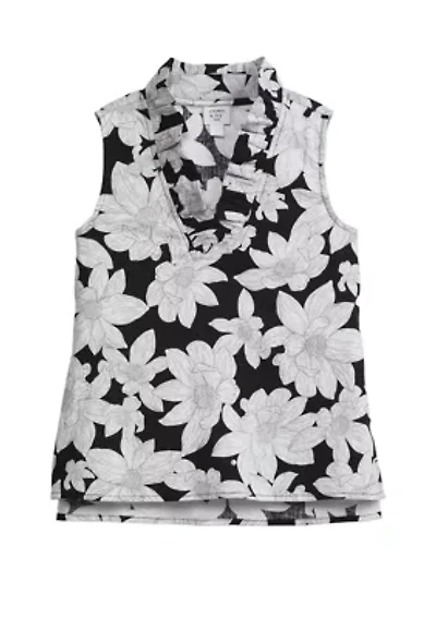 Girls 7-16 Sleeveless Ruffle Neck Printed Top